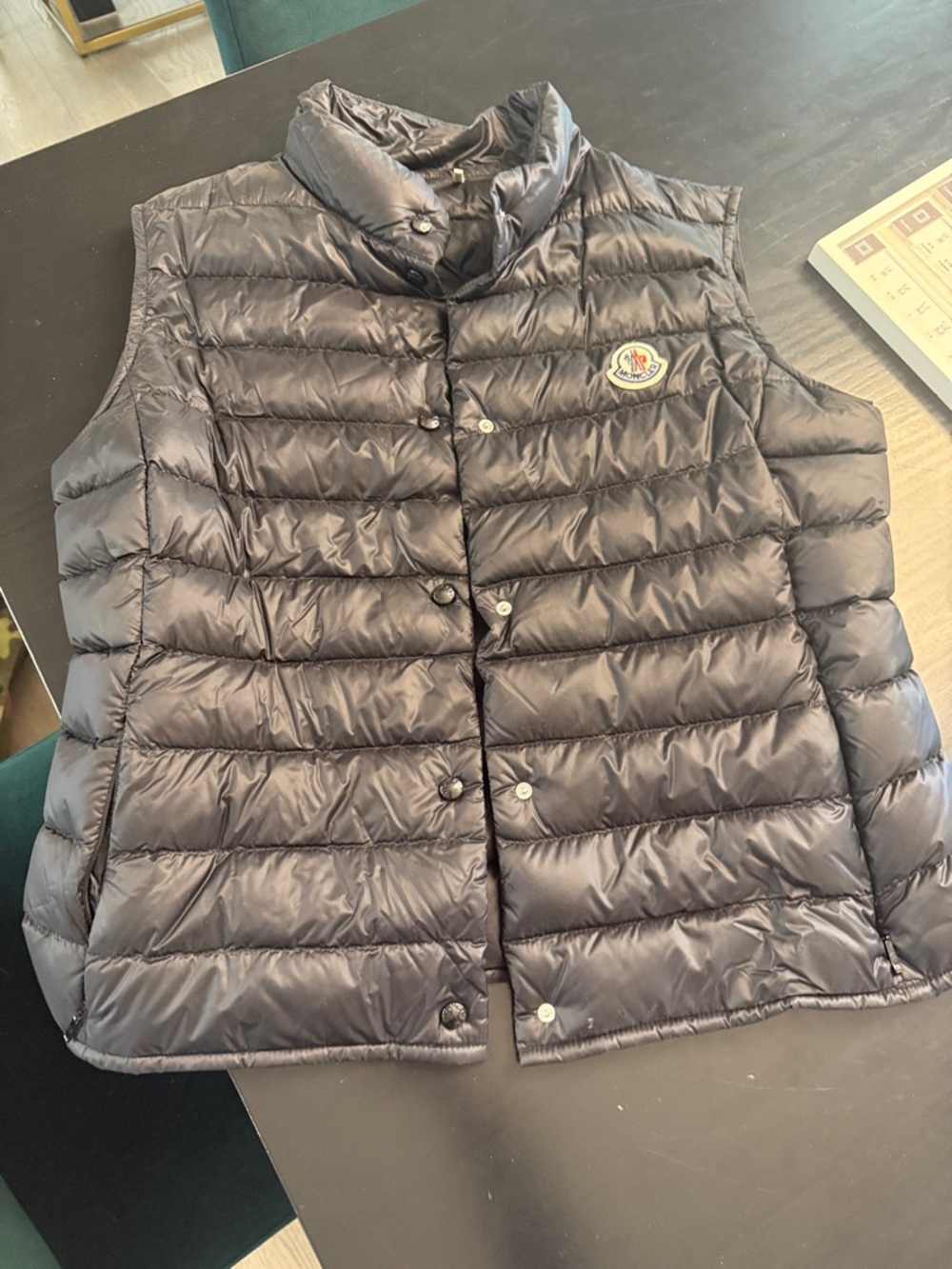 Liane Moncler Black Quilted Down Vest with Chest Logo